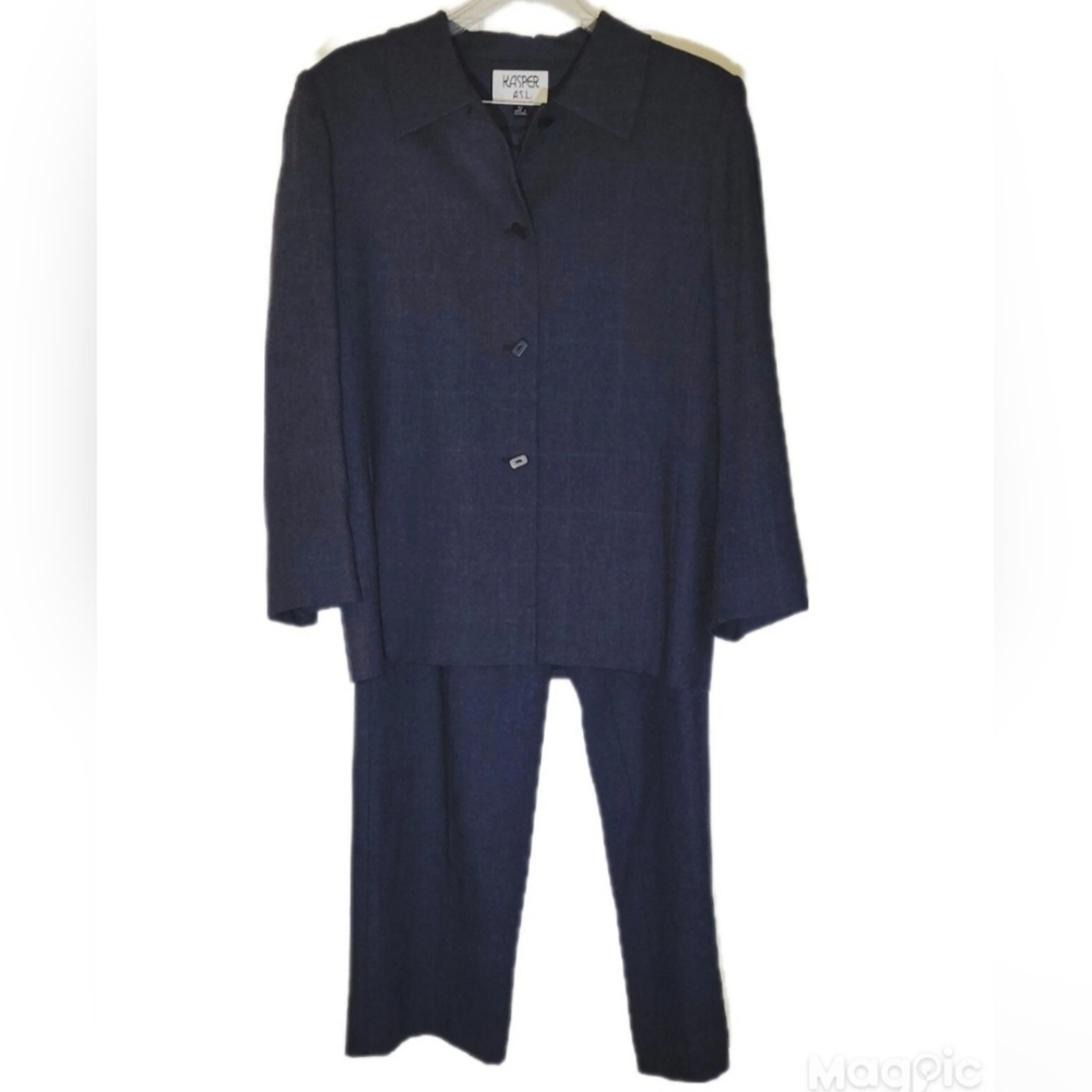 Vintage Kasper ASL Gray Patterned 2 Pc Pant Set Sz 12 Jacket Lightweight